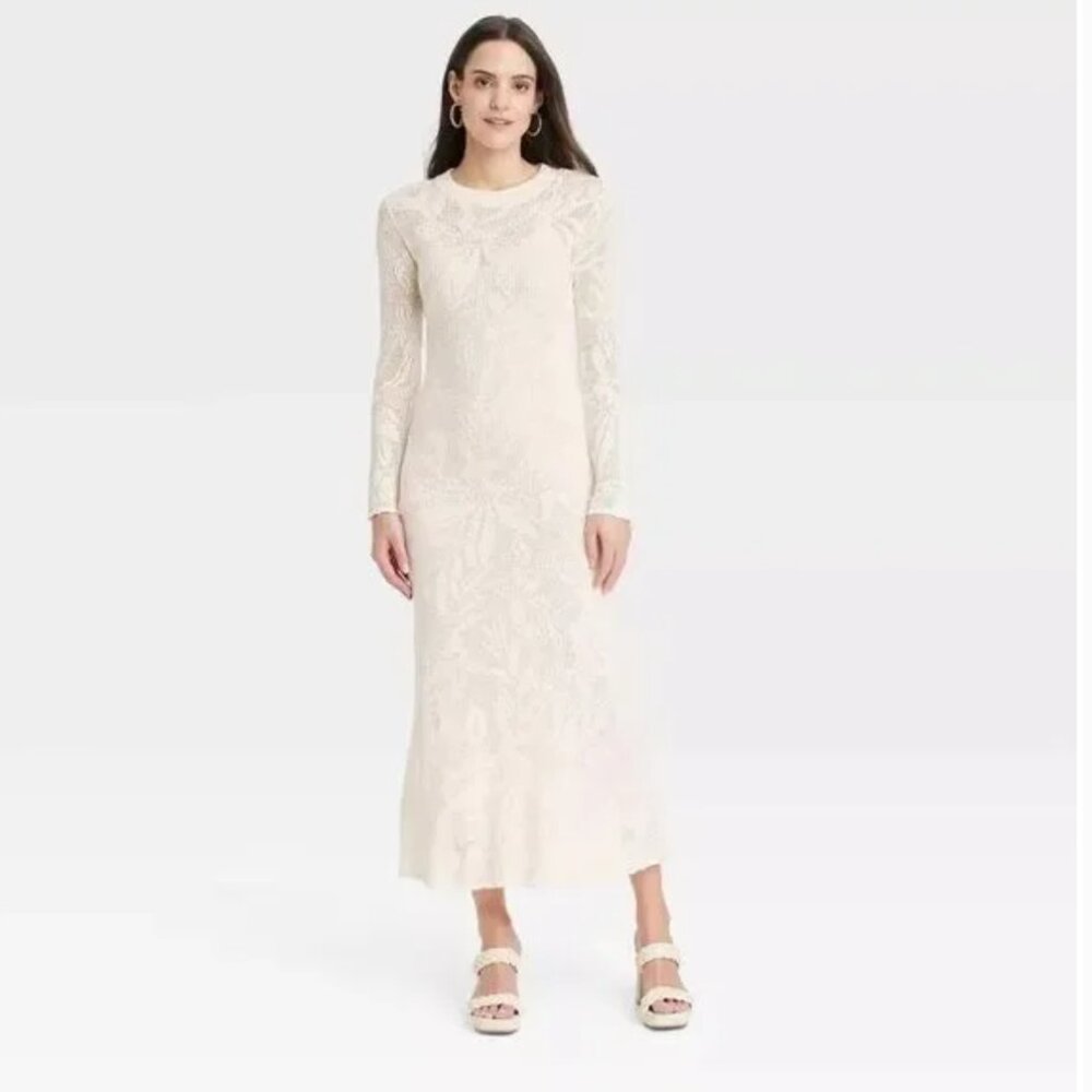 A New Day Floral Pointelle Maxi Dress Cream, Lined, Sze Mi